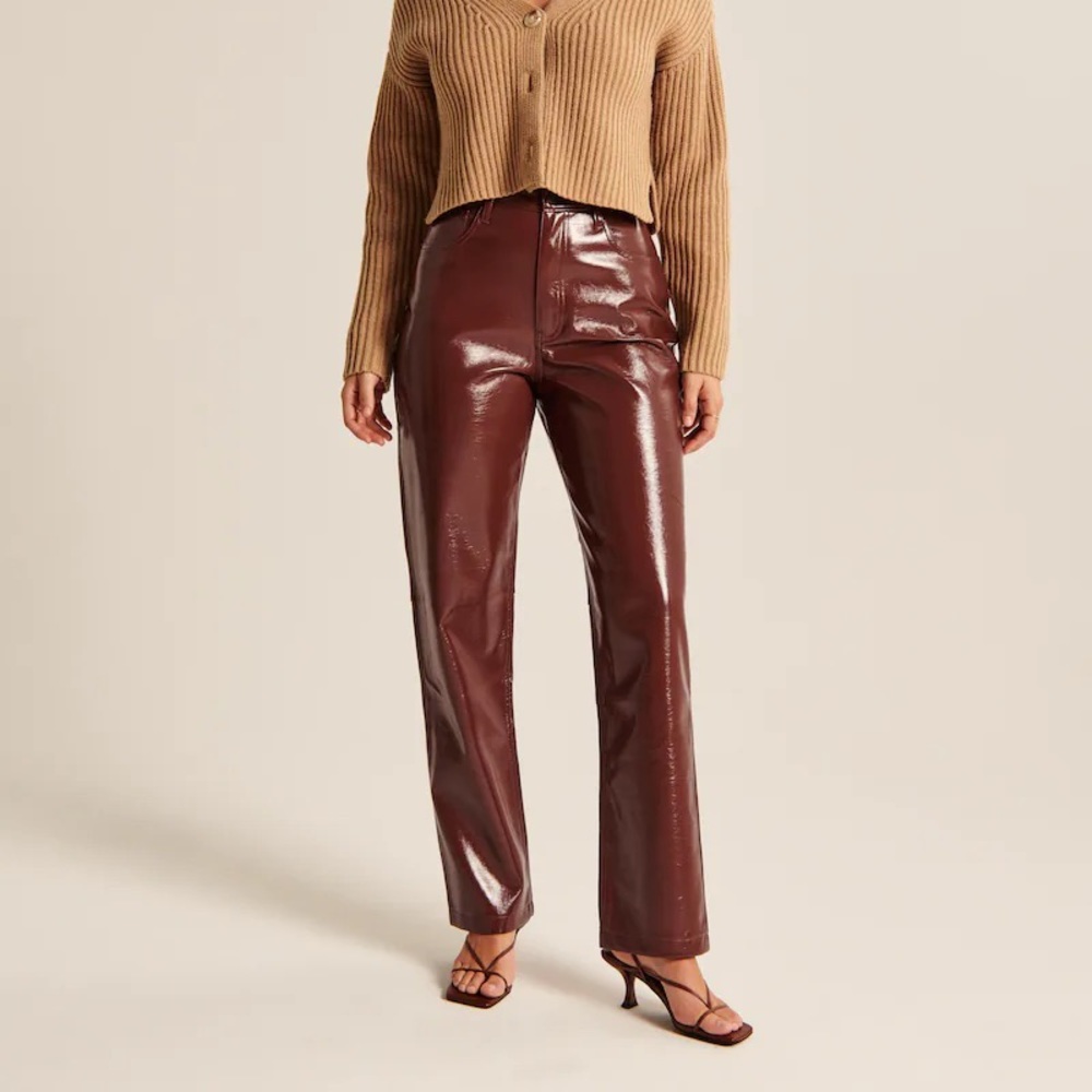 NWT Abercrombie Curve Love Patent Leather 90s Straight Pants